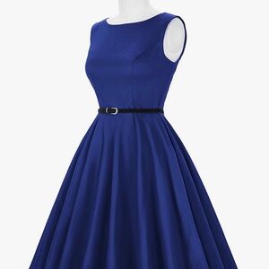 A-Line Retro Royal Blue Sleeveless Dress